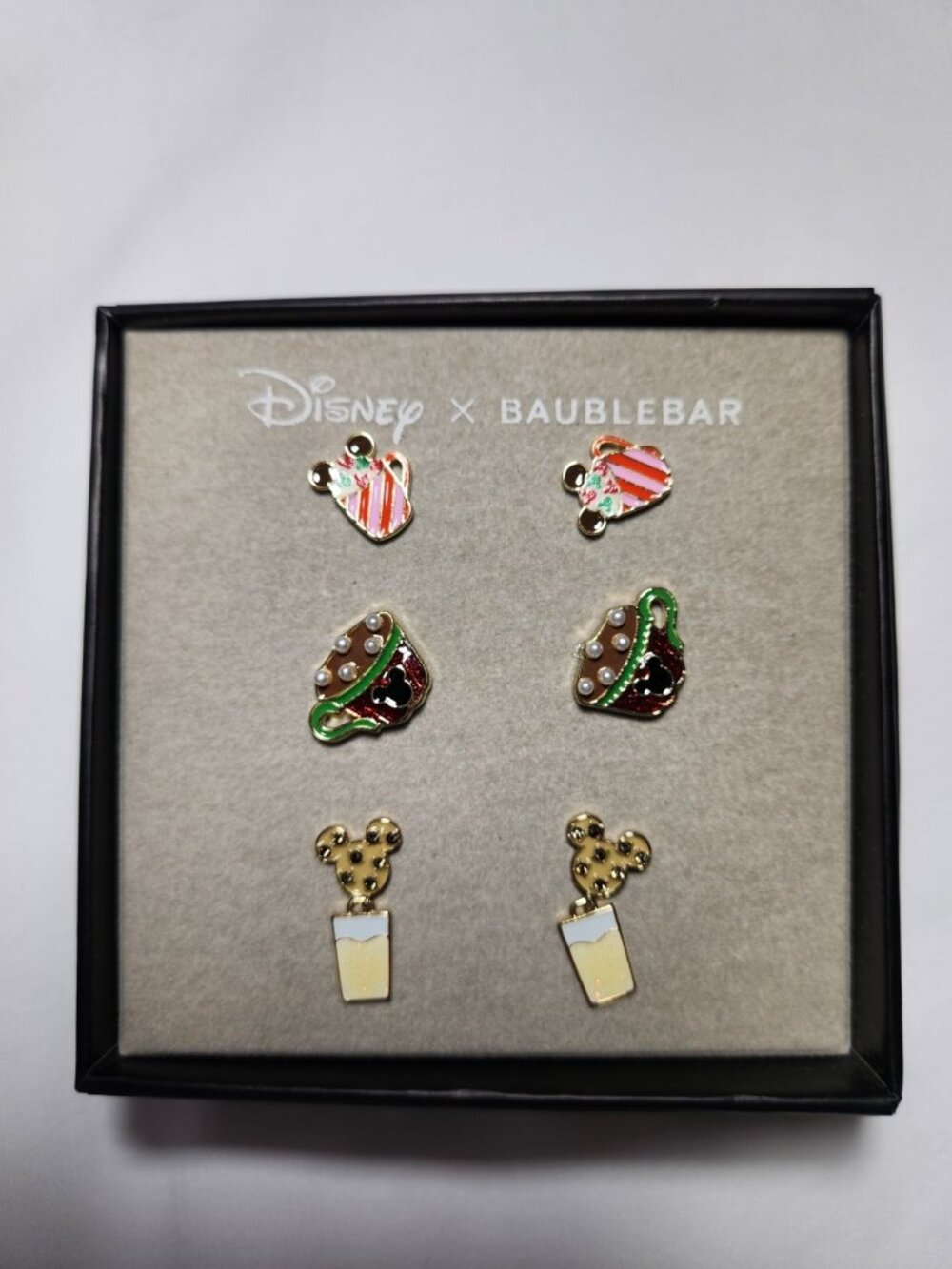 Disney x BaubleBar Christmas Earring Set Mickey Hot Cocoa Milk Cookie 3 Pairs